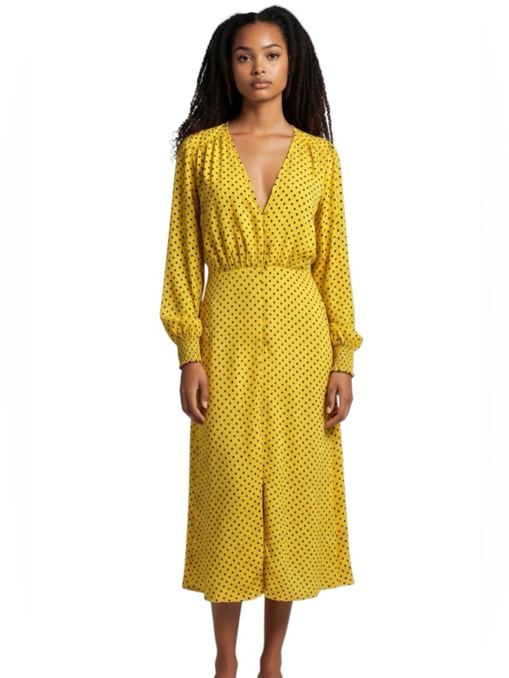 ASOS Yellow and Black Polka Dot Midi Dress